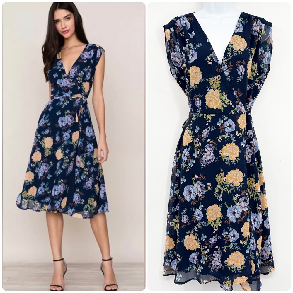 Yumi Kim Womens Lilac Passion Floral Prince Street Romantic Wrap Dress L Petite